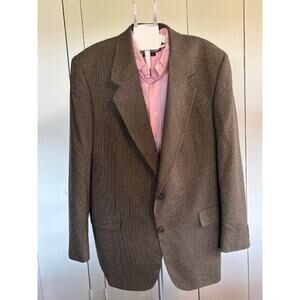 Versini Jacket Mens 44L 100% Silk Vintage Sports Coat Blazer Brown/Black
